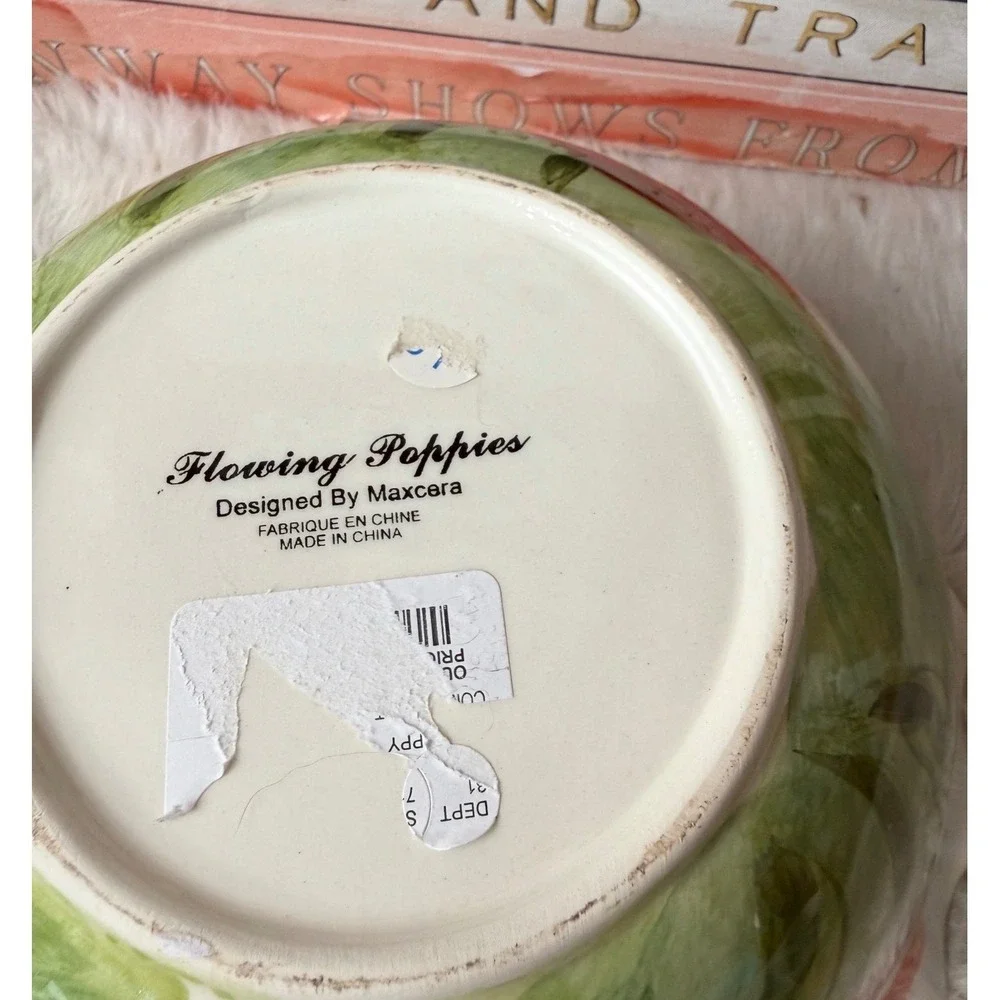 Maxcera Flowing Poppies Ceramic Serving Bowl Farmhouse Decor discontinued